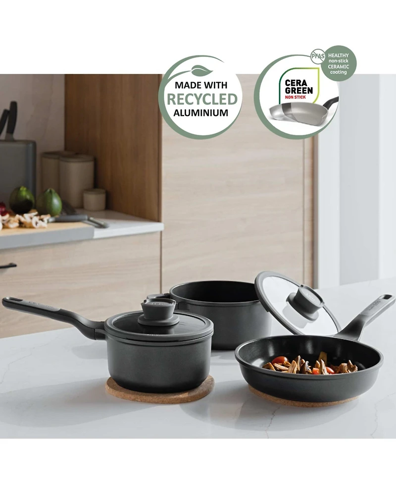 BergHOFF Leo Stone+ Nonstick Ceramic 7" Sauce Pan with Lid Recycled, 2.1qt