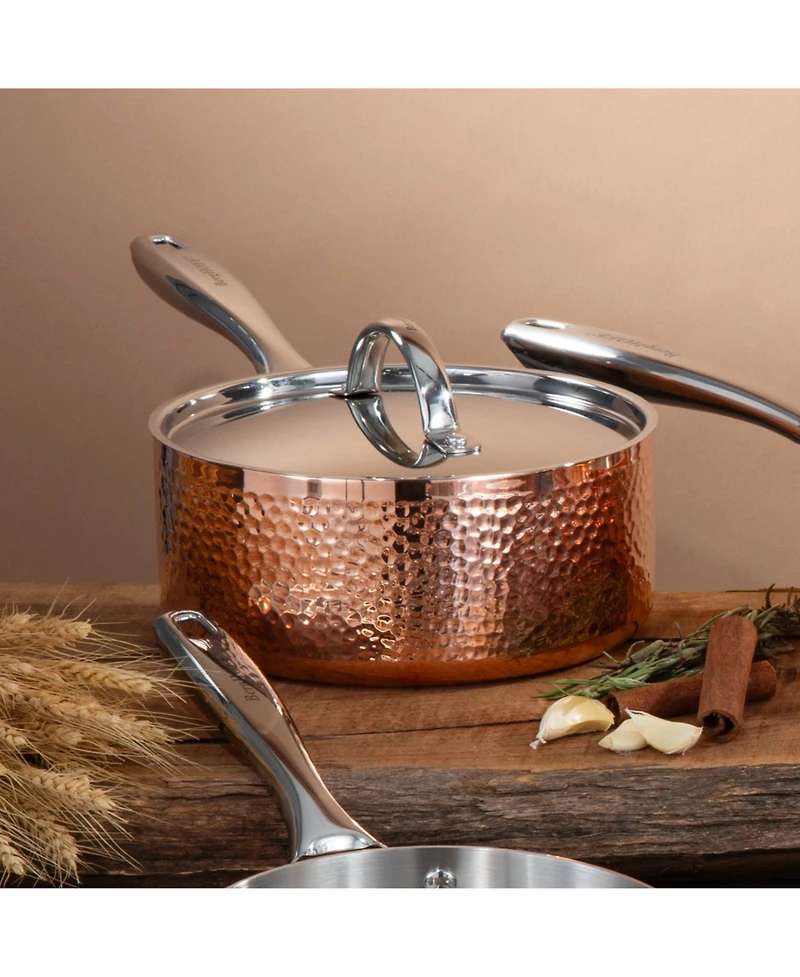 BergHOFF Vintage Tri-Ply Copper 8" Saucepan 3qt. with Lid, Hammered
