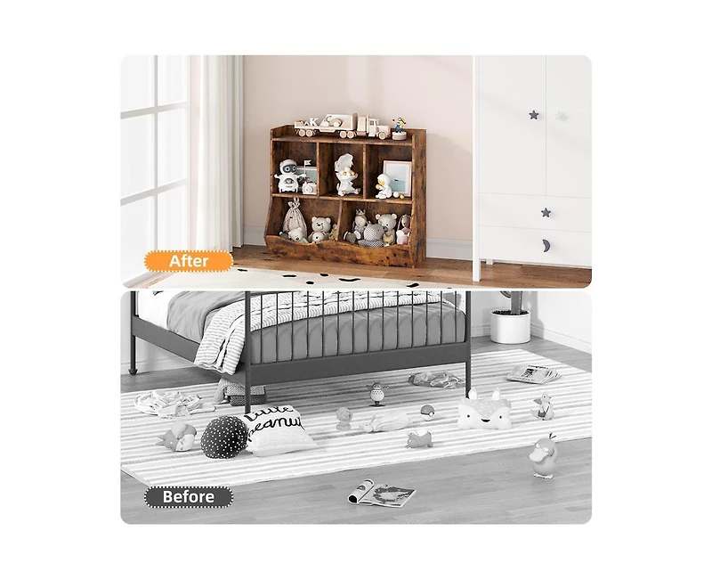 Gaomon Toy Storage Organizer, Bookshelf for Kids, Wood Toys Storage Cabinet, Toddler Book Toy Shelf, 5 Cubby Bookcase Footboard for Playroom, School,