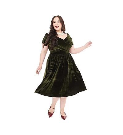Unique Vintage Plus Size Shirred Off Shoulder Swing Dress