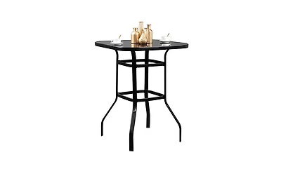Slickblue Wrought Iron Glass High Bar Table – Elegant Patio Bar Table for Outdoor Entertaining, Combining Style and Durability