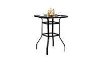 Slickblue Wrought Iron Glass High Bar Table – Elegant Patio Bar Table for Outdoor Entertaining, Combining Style and Durability