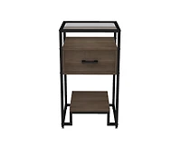 Gaomon Nightstand, End Table with Storage Drawer and 3-Tier Storage & Tempered Glass Top, Bedside Furniture with Steel Frame, Side Table for Bedroom