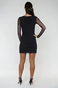 Bebe Women's PowerMesh Long Sleeve T-shirt Dress