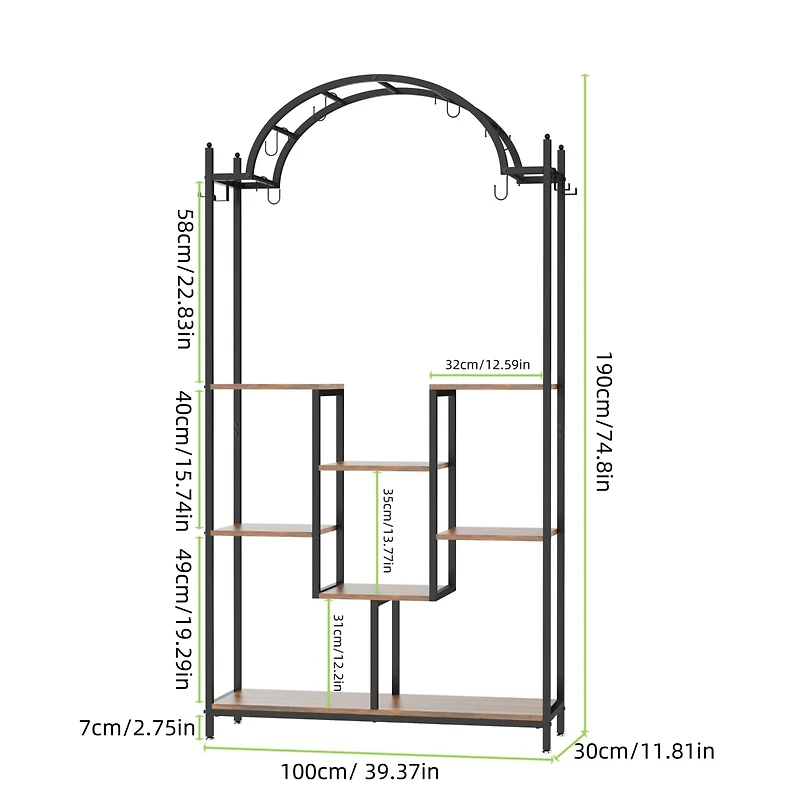 Unho 5-Tier Tall Plant Stand Arched Metal Flower Display Holder Hanging Hooks