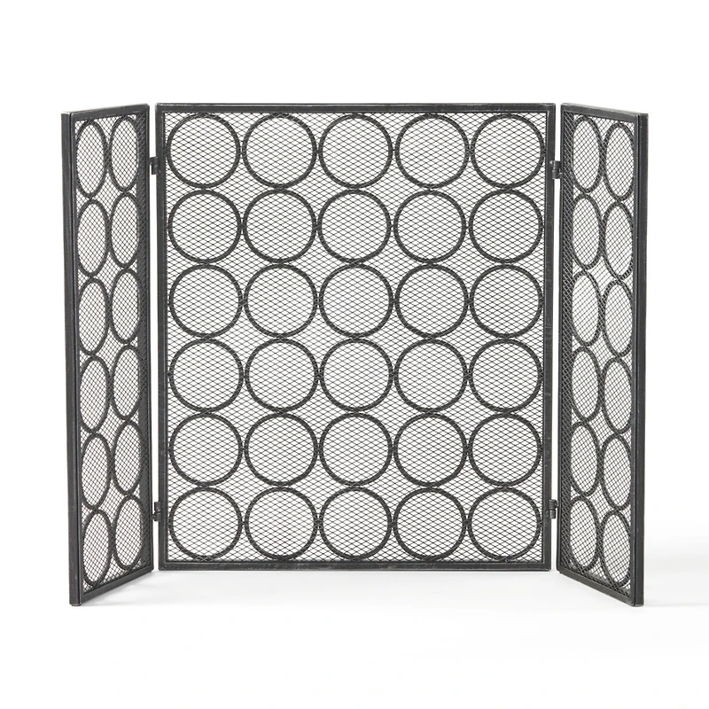 Streamdale 3-Panel Iron Fireplace Screen with Circular Pattern