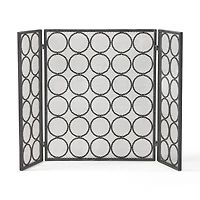 Streamdale 3-Panel Iron Fireplace Screen with Circular Pattern