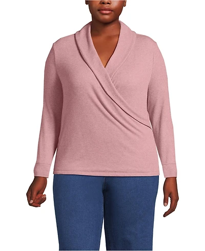 Lands' End Women's Plus Long Sleeve Brushed Rib Wrap Top