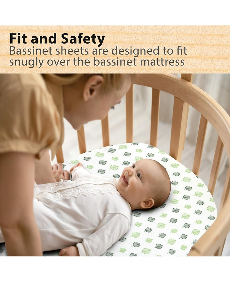 Bublo Baby Bassinet Sheet Set for Boy and Girl, 3 Pack 100% Muslin Cotton, Universal Fitted Oval, Hourglass & Rectangle Mattress, Fi