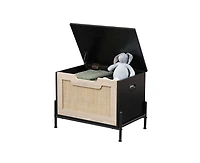 gaomon Storage Bench Rattan Entryway Bench with Seat Cushion for Entryway, Living Room, Bedroom, Black