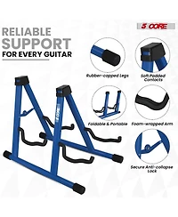 5 Core Double Guitar Stand Floor Adjustable A Frame Folding Acoustic Electric Guitars Holder Stands Gss 2N1 Blu