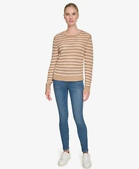 Nautica Jeans Women's Long Sleeves Pointelle Crew Neck Sweater