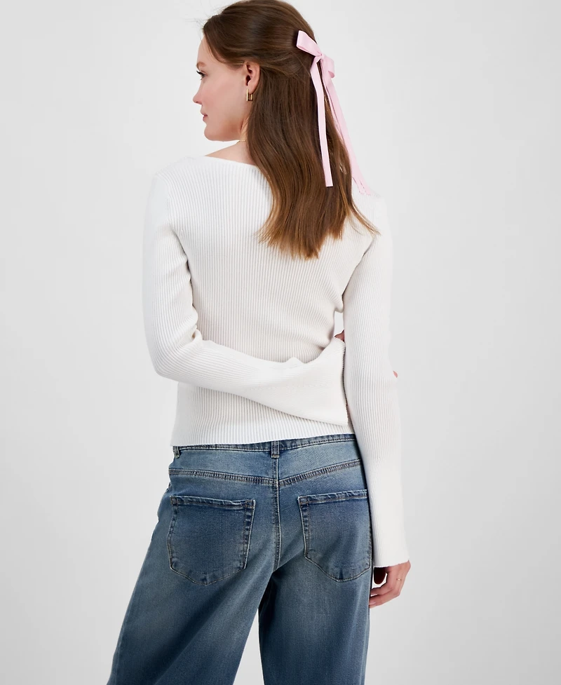 Planet Heart Juniors' Floral Embroidered Sweater