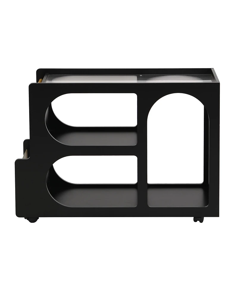 Streamdale Furniture Lockable Mobile End Table with Fluted Tempered Glass