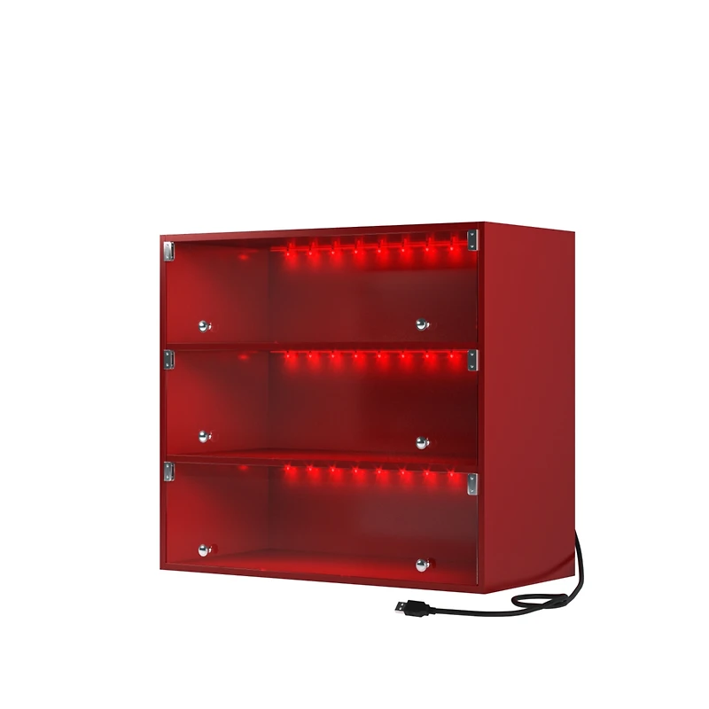 Streamdale Furniture red Led light shoe box three layers with glass doors