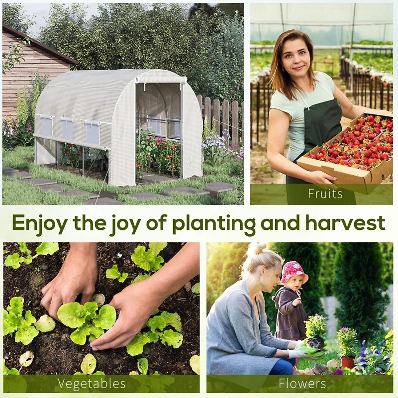 10' x 7' x 7' Walk-in Tunnel Greenhouse, Outdoor Green House with Anti-Tear Pe Cover, Zipper Doors and Mesh Windows, White
