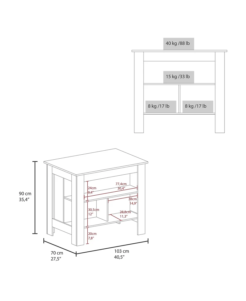 Fm Furniture Aztec Kitchen Island in melamine with open storage,taupe/white