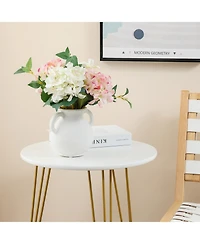 LuxenHome White Ceramic Jug Round Vase with Two Handles