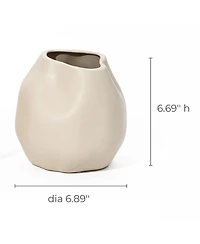 LuxenHome Ivory White Ceramic Modern Round Vase