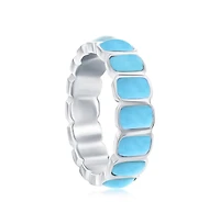 Caribbean Treasures Sterling Silver, Rectangle Larimar Eternity Ring