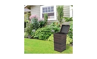 Slickblue Rattan Trash Can with Top Cover and Iron Frame Stylish Durable Waste Solution for Indoor or Outdoor Use