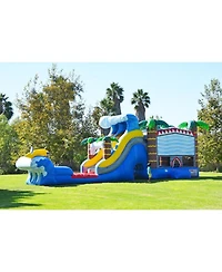 JumpOrange Shark Commercial Grade Bounce House Water Slide with Pool (with Blower), Kids and Adults, Wet Dry Combo, Basketball Hoop, Pop Up Obstacles,