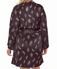 iCollection Plus Silky Self Tie Robe Feather Print