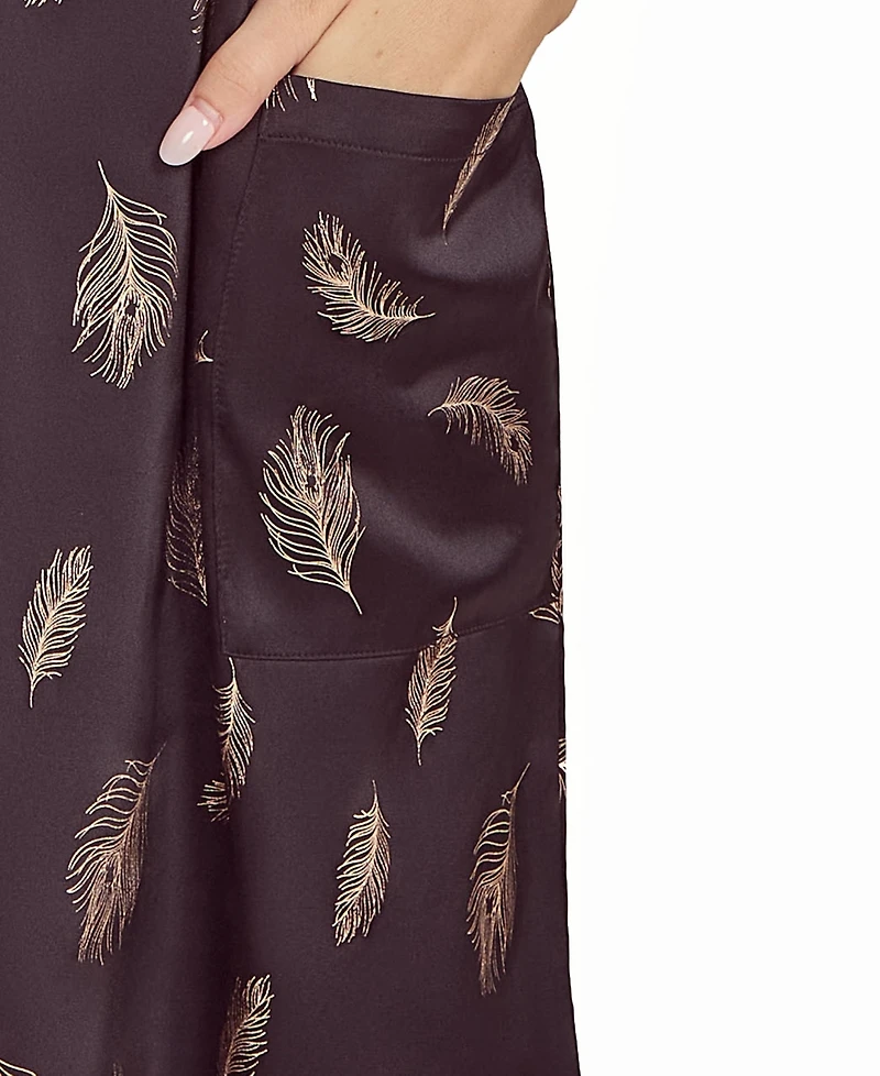 iCollection Plus Silky Pocket Shift Sleepshirt Nightgown Feather Print