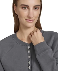 Andrew Marc Sport Women's Embellished Fleece Crewneck Sweatshirt