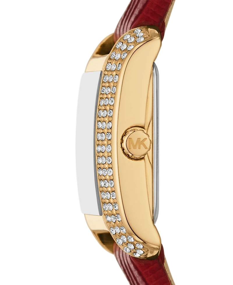 Michael Kors Women's Emery Three-Hand Red Leather Watch 22mm and Bracelet Cny Gift Set