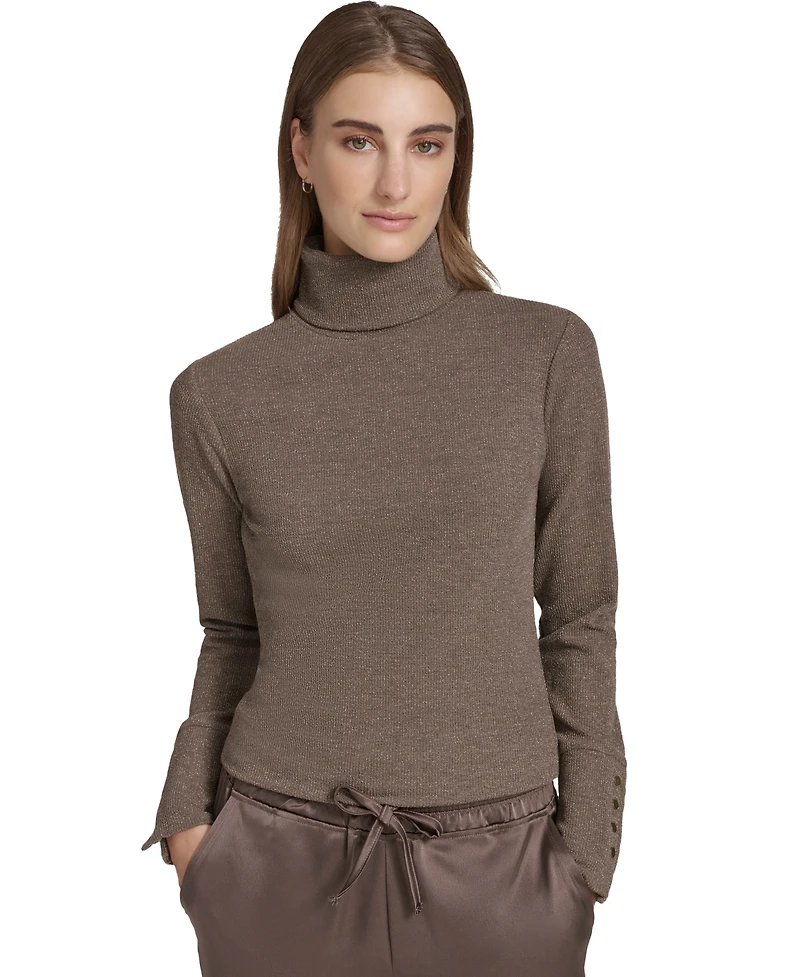 Andrew Marc Sport Women's Metallic Ribbed Turtleneck Top