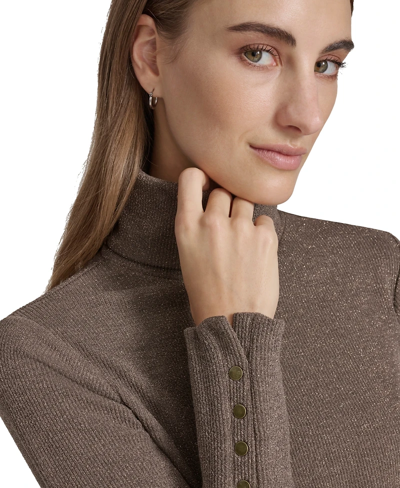 Andrew Marc Sport Women's Metallic Ribbed Turtleneck Top