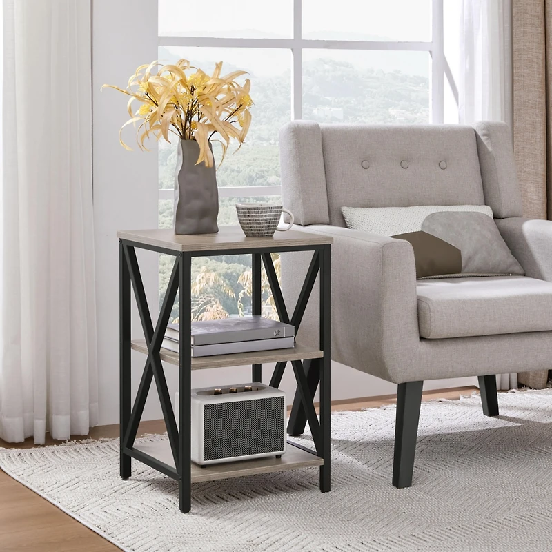 Yaheetech 3-Tier Side End Table with Shelf, X-Shaped Coffee Snack