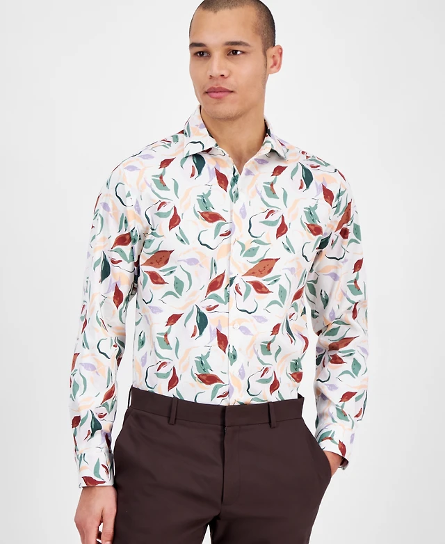 bar iii slim fit dress shirt Bar Iii Mens Slim-Fit Stretch Light Print Dress Shirt, Size Small