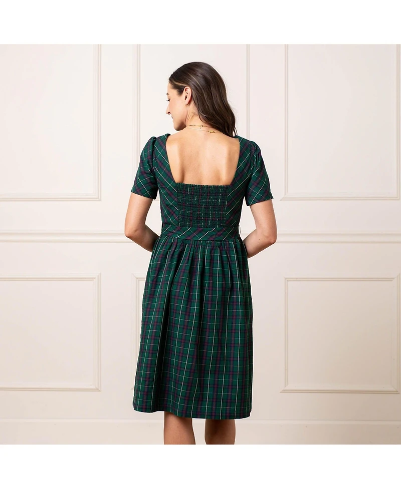 Hope & Henry Women's Organic Short Sleeve Holiday Dress with Waist Sash