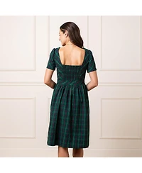 Hope & Henry Women's Organic Short Sleeve Holiday Dress with Waist Sash