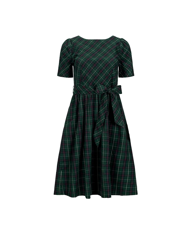 Hope & Henry Women's Organic Short Sleeve Holiday Dress with Waist Sash