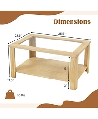 Gymax 2-Tier Coffee Table w/ Tempered Glass Tabletop & Storage Shelf Rounded Corners