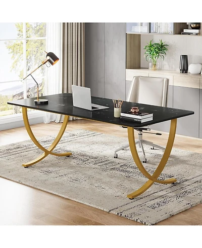 Tribesigns Executive Desk, Large Office Desk, Modern Computer Desk Conference Table Meeting Room Table, Business Furniture, Black and Gold