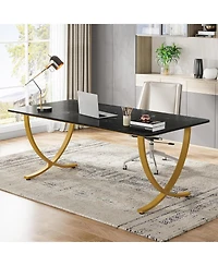 Tribesigns Executive Desk, Large Office Desk, Modern Computer Desk Conference Table Meeting Room Table, Business Furniture, Black and Gold