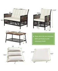4 Pieces Patio Rattan Furniture Set with 2-Tier Coffee Table