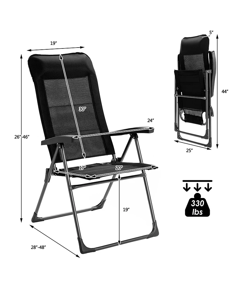 Sugift 2 Pieces Portable Patio Folding Dining Chairs with Headrests Adjust