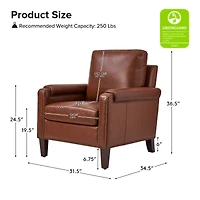 Kunz Transitional Genuine Leather Armchair with Removable Back Cushion