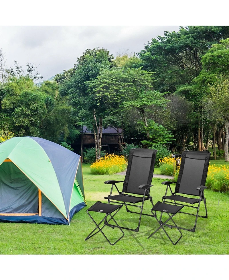 Skonyon 4 Pieces Patio Adjustable Back Folding Dining Chair Ottoman Set