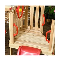 Slickblue Wooden Swing Set – Durable Outdoor Playset for Kids with Swings, Slide, and Climbing Features for Backyard Fun