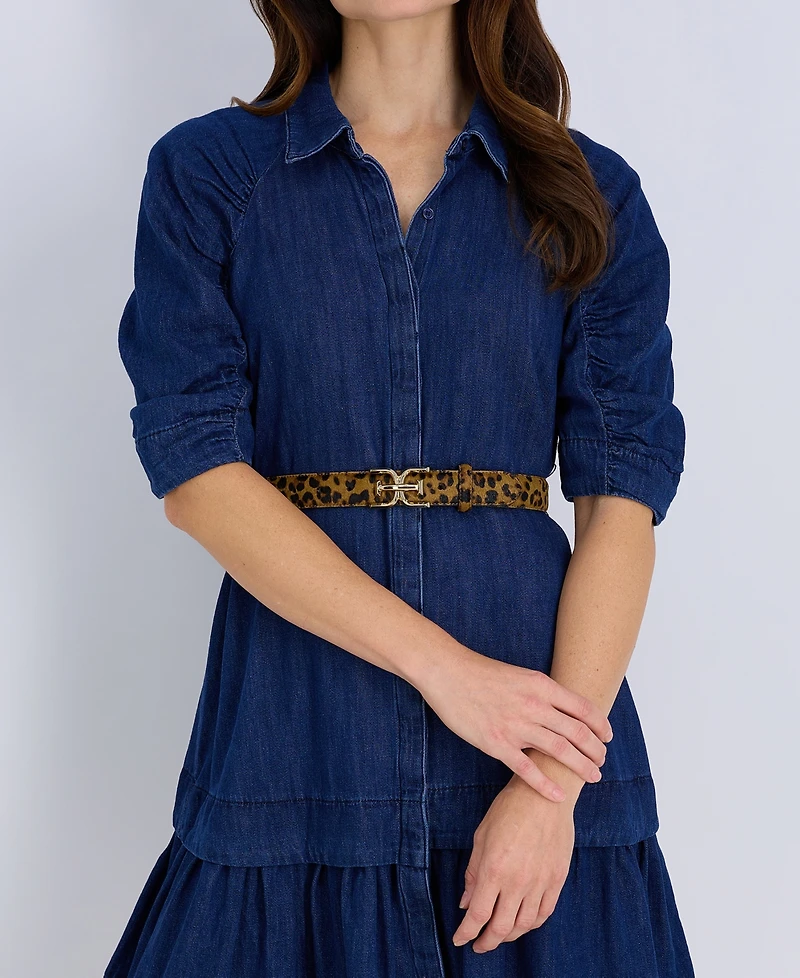 Sam Edelman Women's Double-e Plaque Buckle Exotic Print Belt