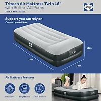 Sealy Baby Tritech Twin Sized 16" Air Mattress Bed 2 Person w/Built-In Ac Pump & Bag