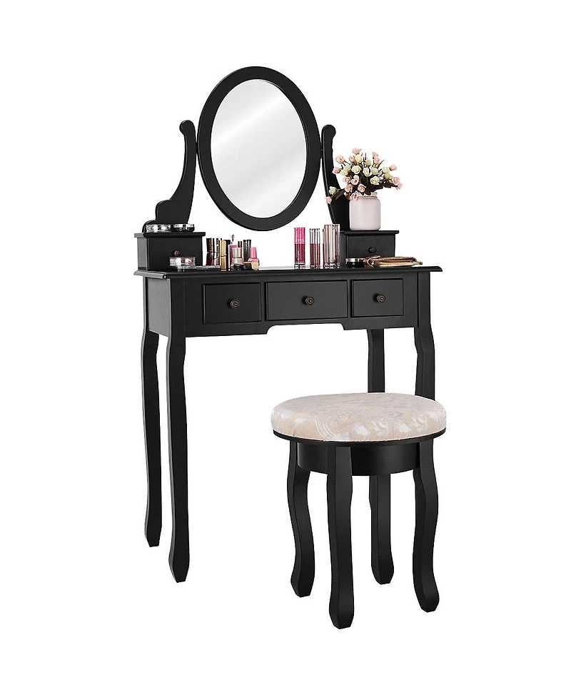 Sugift Vanity Makeup Table Set Bedroom Furniture with Padded Stool