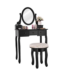 Sugift Vanity Makeup Table Set Bedroom Furniture with Padded Stool