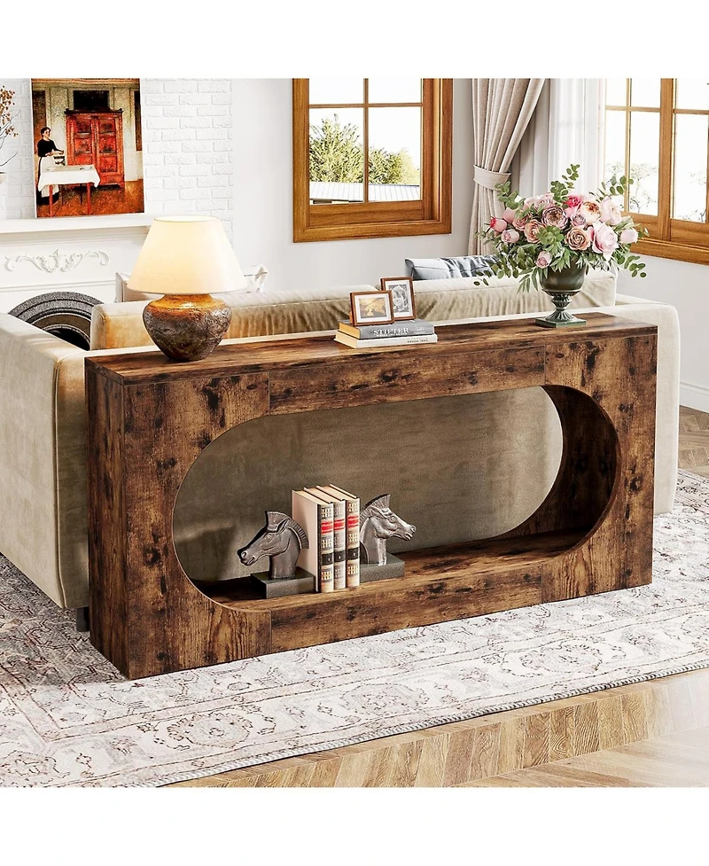 Tribesigns Console Table, 63-Inch Narrow Sofa Entryway Table with 2-Tier Storage Shelf, Wood Hallway Behind Couch Table Accent Table for Living Room,